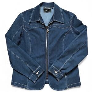 Christine Alexander Blue Denim Jacket Embellished Swarovski Crystal Rhinestones